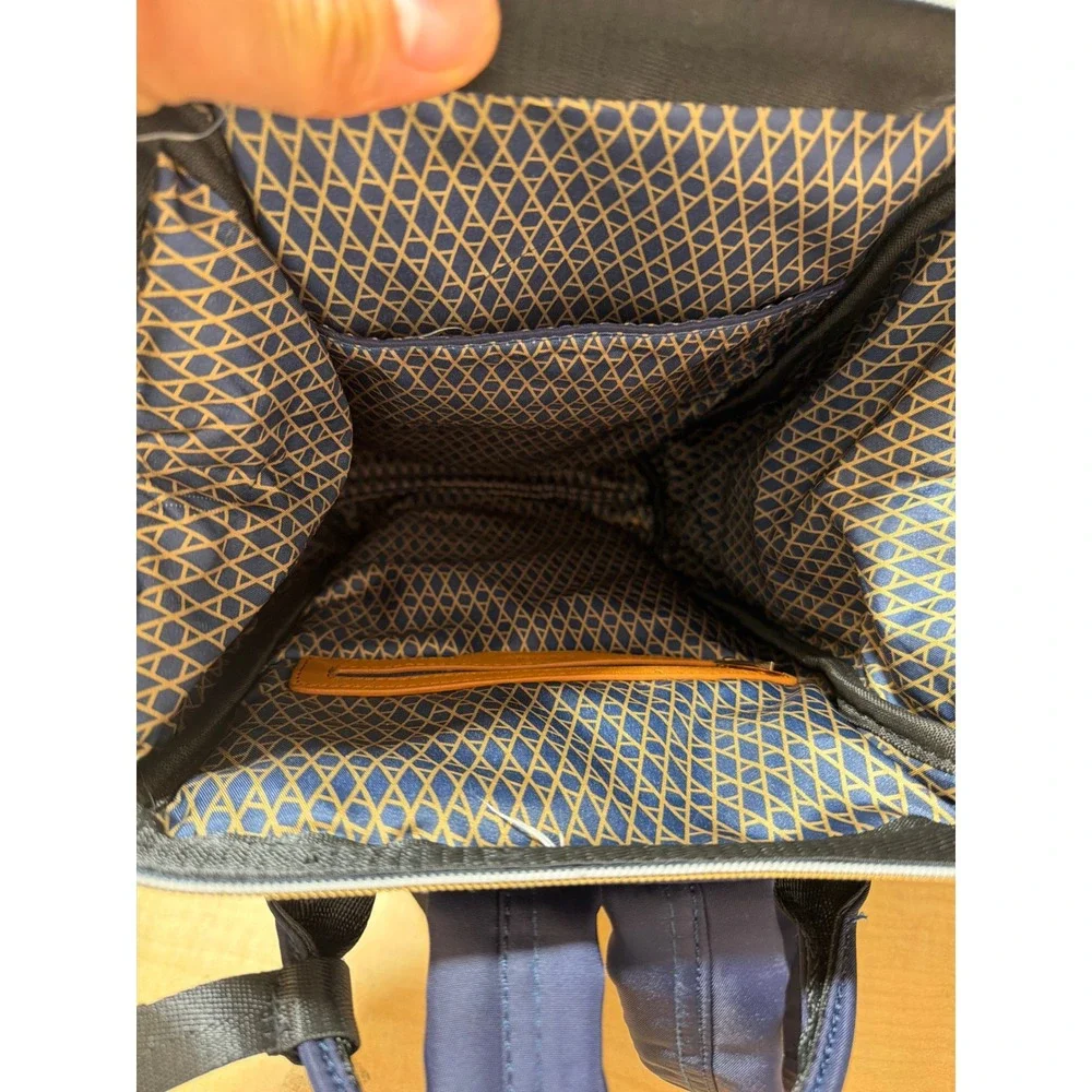 Amphora Navy Blue Nylon Backpack Gold Hardware Top Handle Travel Bag